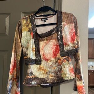 Cubism Floral Sequin Tank and Jacket Size Small